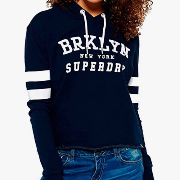 SuperDry Cropped Brooklyn Hoodie Sweatshirt in Light Grey — XL - Picture 7 of 8
